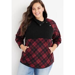 Maurices Pullover Womens 1X NWT Lodge Fleece Buffalo Plaid Fleece Sweatshirt